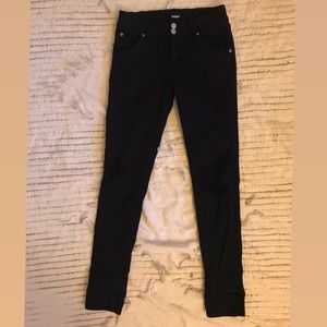 Hudson Black Mid-Rise Skinny Jeans - Distressed